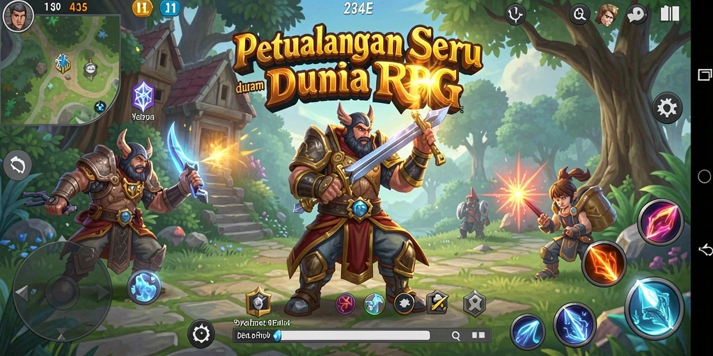 Screenshot menunjukkan aksi seru dalam dunia RPG 234E.