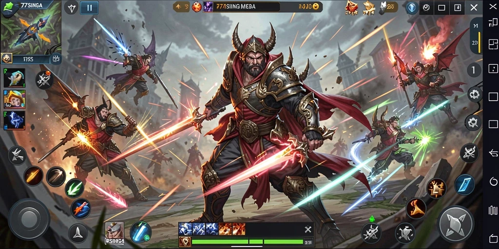 Tampilan pertarungan seru dalam game MOBA 77SINGA.