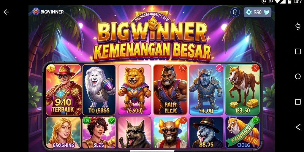 Tampilan gameplay menarik dari BIGWINNER dengan mesin Slot beraneka tema.