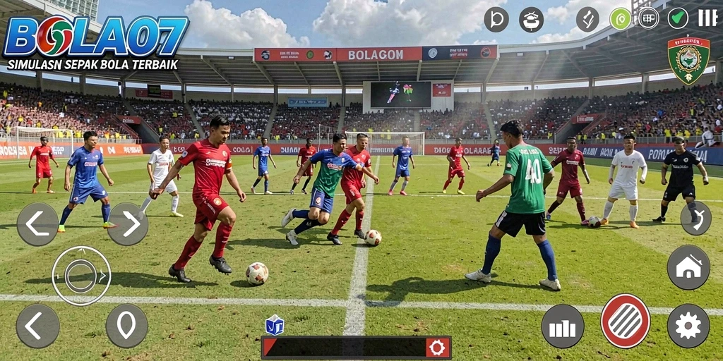 Tampilan gameplay BOLA07 dengan aksi sepak bola yang dinamis.