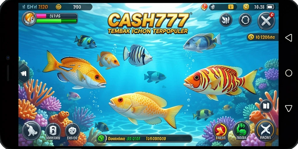 Screenshot gameplay CASH777 dengan aksi menembak ikan yang seru.