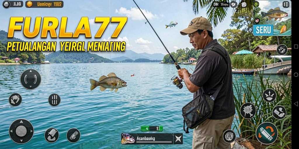 Screenshot gameplay FURLA77 menampilkan aksi memancing yang mendebarkan.