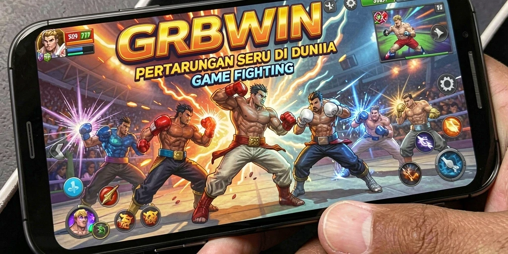 Tangkapan layar utama <strong>GRABWIN</strong> menampilkan aksi pertarungan yang mendebarkan.