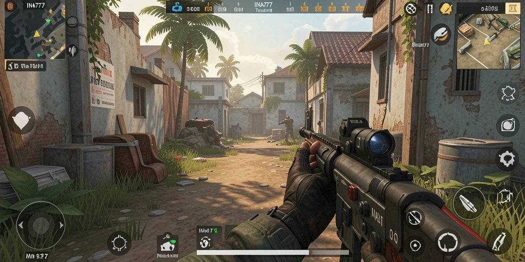 Tampilan gameplay yang menegangkan dalam aksi FPS.