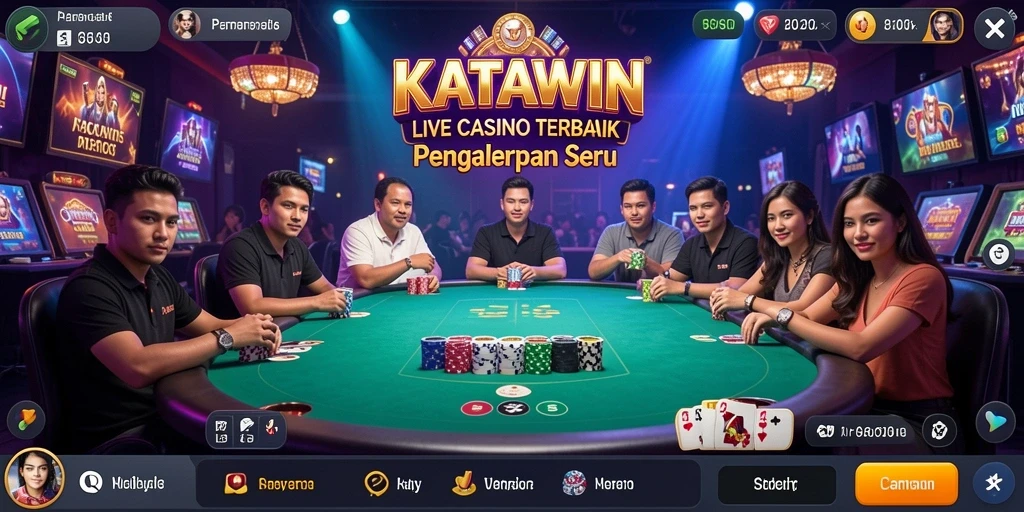 Screenshot gameplay KATAWIN menampilkan suasana kasino yang hidup.
