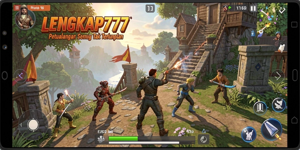 Tampilan gameplay seru dalam LENGKAP777 dengan aksi petualangan.