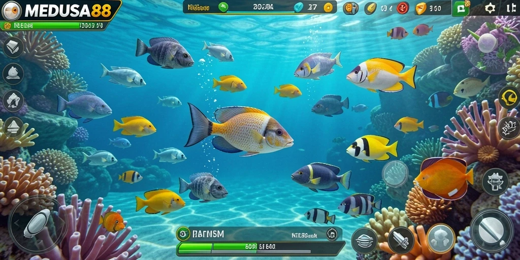 Screenshot utama MEDUSA88 menampilkan gameplay Tembak Ikan yang seru.
