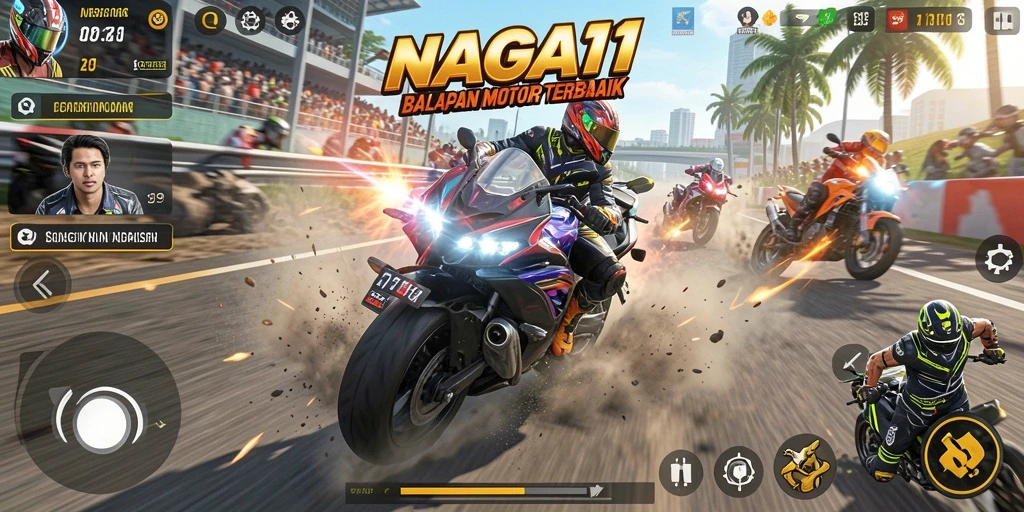 Gameplay NAGA11 yang seru dengan medan balapan menantang.