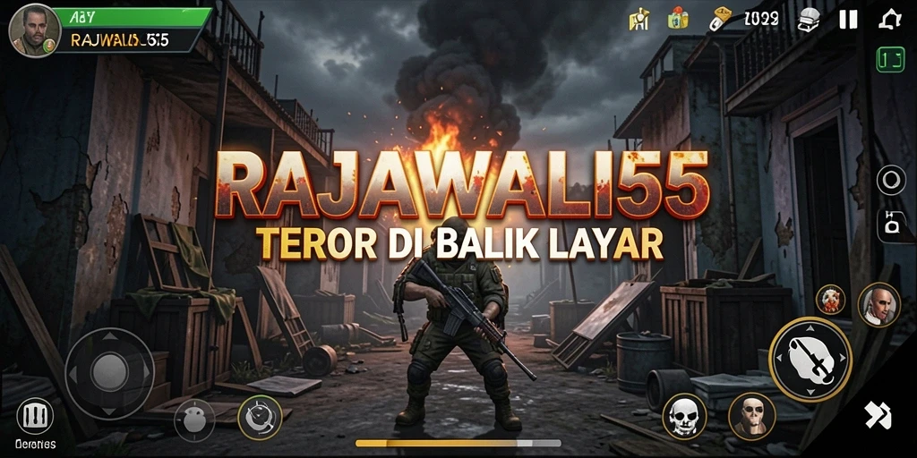 Tampilan gameplay menegangkan di RAJAWALI55 dengan suasana gelap dan misterius.