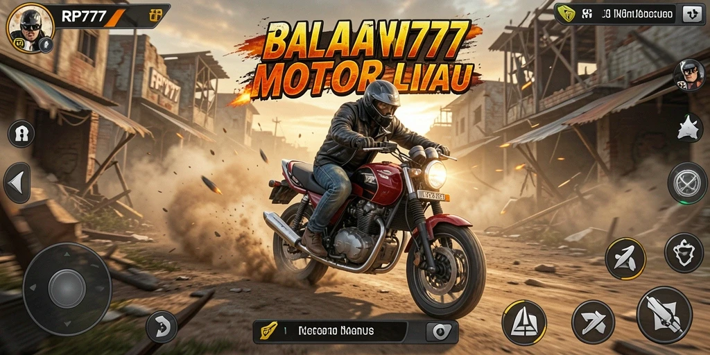 Screenshot utama RP777 menampilkan gameplay balap motor yang intens.