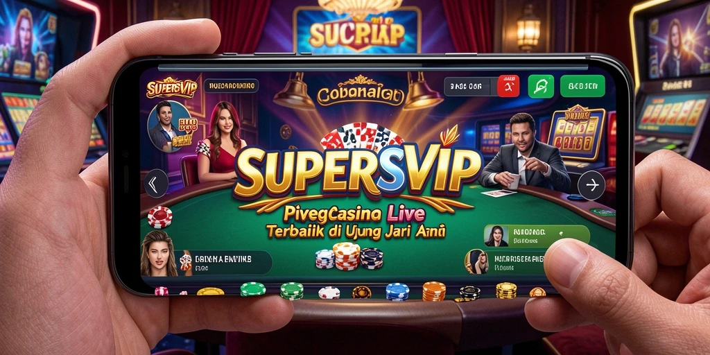 Screenshot gameplay SUPERSVIP menampilkan dealer langsung dan suasana kasino yang mendebarkan.
