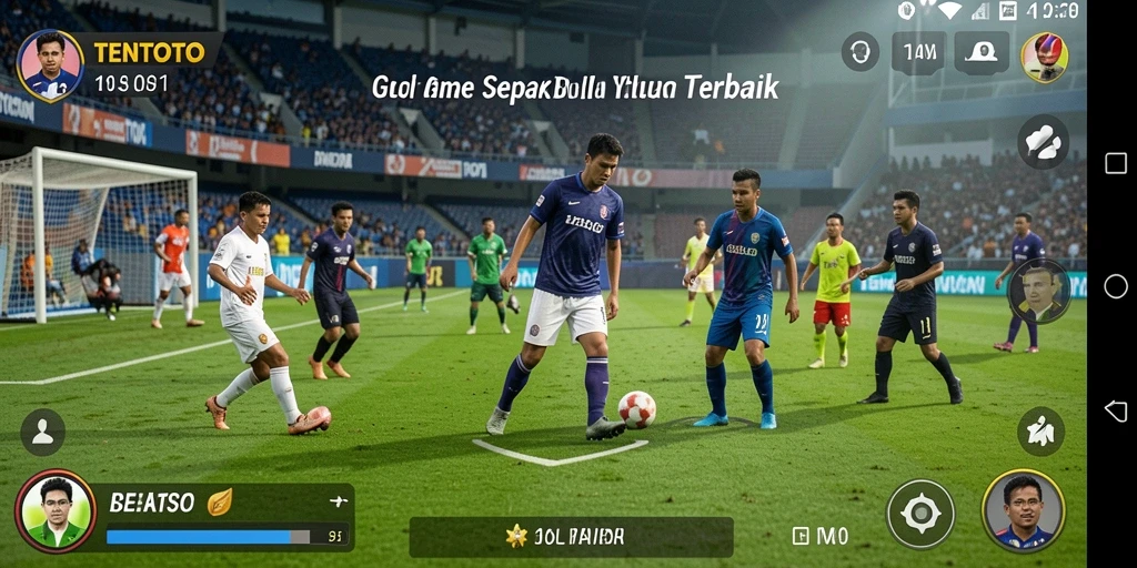 Screenshot TENTOTO menampilkan aksi permainan sepak bola yang mendebarkan.