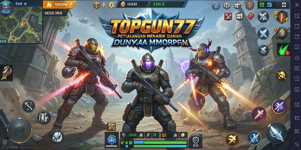 Tangkapan layar aksi seru gameplay MMORPG TOPGUN77 yang menampilkan pertarungan epik.